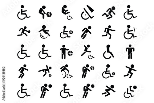 Collection of icons depicting various human activities with accessibility symbols integrated