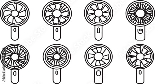 A collection of various types of fans with different blade designs and sizes Vector