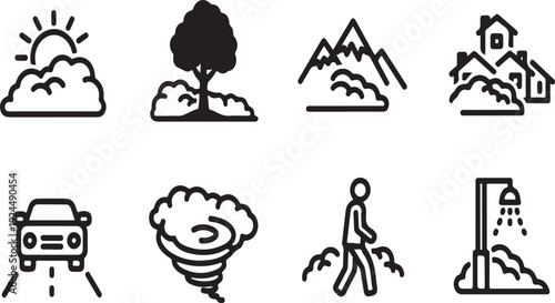 Weather icons representing various natural phenomena and activities Vector