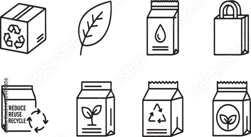 Various packaging materials and recycling symbols for sustainable choices Vector