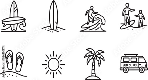 Illustrations of beach activities and items for a fun summer vacation Vector