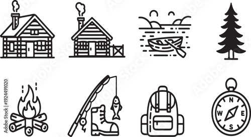 Essential camping gear and activities for an outdoor adventure Vector