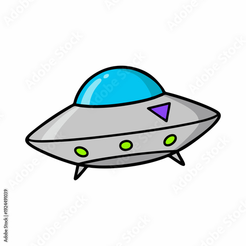 Cute Cartoon UFO Flying Saucer Illustration Isolated on White Background