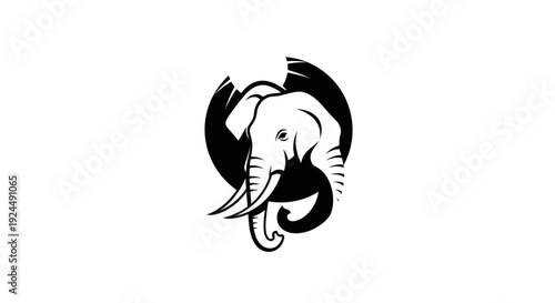Elephant Head Logo Design, Tribal Style, Black and White