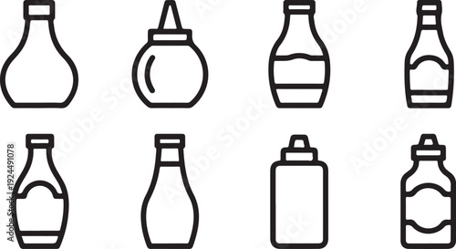 Assorted bottle and container line art illustrations Vector