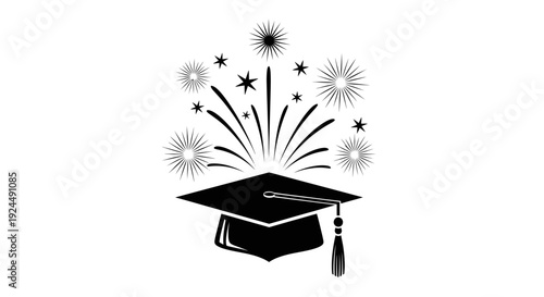 Graduation Cap with Fireworks - Symbol of Achievement and Celebration