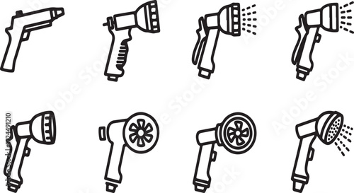 A variety of shower heads and handheld sprayers displayed in a grid pattern Vector