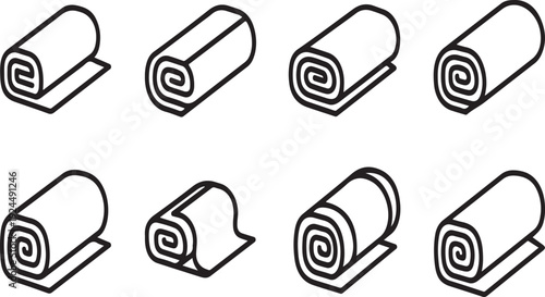Eight different ways to roll a piece of paper into a tube shape Vector
