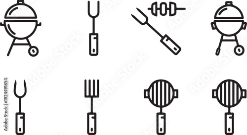 A variety of cooking utensils and tools for grilling and barbecuing Vector