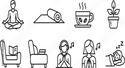 Illustrations of various relaxation and self-care activities Vector