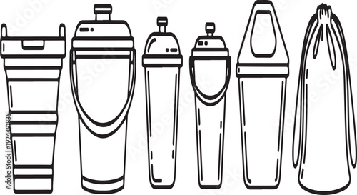 A variety of containers and buckets displayed in a row for visual comparison Vector