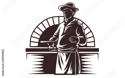 Classic illustration of a bartender serving a drink behind a bar counter