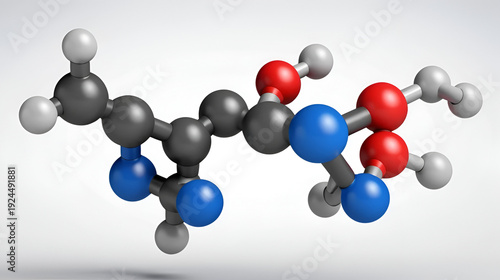 Pyrroloquinoline quinone (PQQ) redox cofactor molecule. 3D rendering. Atoms are represented as spheres with conventional color coding: hydrogen (white), carbon (grey), oxygen (red), nitrogen (blue).