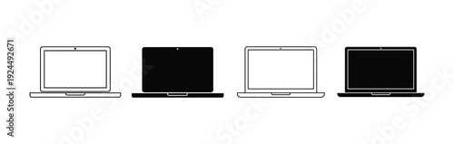 Four laptops with varying outline and screen fill styles.