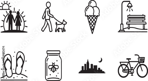 A collection of diverse activities and objects for a fun summer day Vector