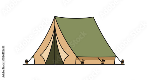 A sturdy green and brown camping tent with a more compact design sits on a clean white background, prepared for an outdoor stay.