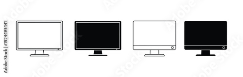 Set of computer monitor icons in various styles and designs.