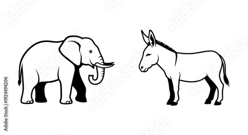Republican Elephant vs. Democrat Donkey - US Political Symbols