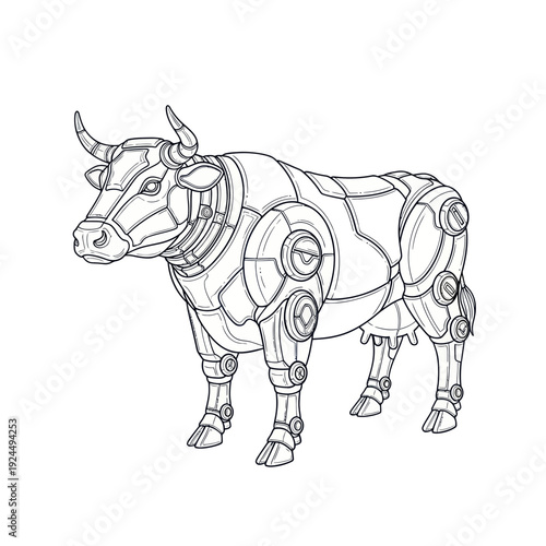 Steampunk Cow Illustration - Mechanical Bovine Animal