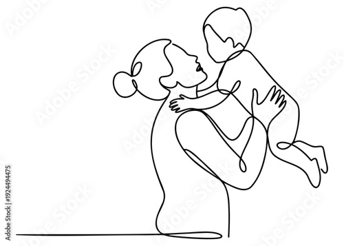 Mother And Child Line Art, Family Love Illustration, Minimal Parenting Concept, Continuous Line Drawing, Mom Hugging Baby Sketch, Family Care Symbol, Emotional Relationship Artwork, Simple Outline.