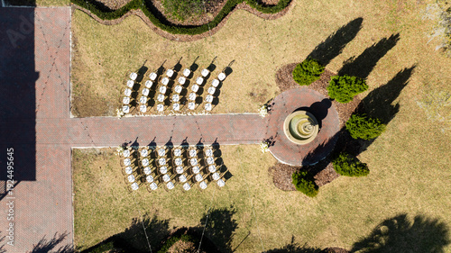 Top-down drone photo over a ceremony space at the Palm Mansion in Umatilla, Florida.
