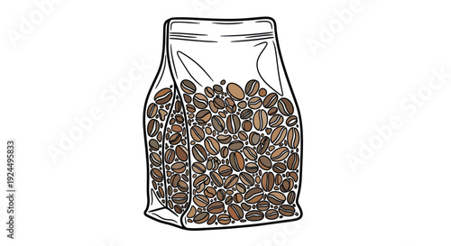 Clear Bag of Roasted Coffee Beans with Outline Drawing Style