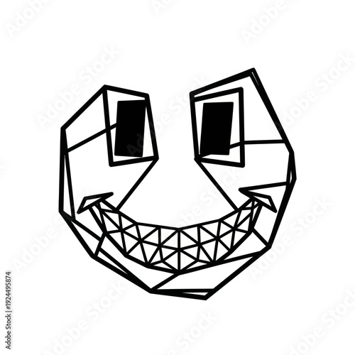 Abstract Geometric Face with Grinning Mouth and Square Eyes, Minimalist Line Art