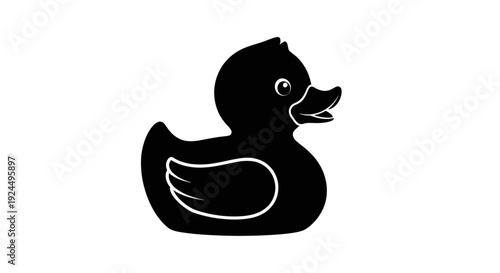 Black rubber duck silhouette, simple icon, isolated on white background