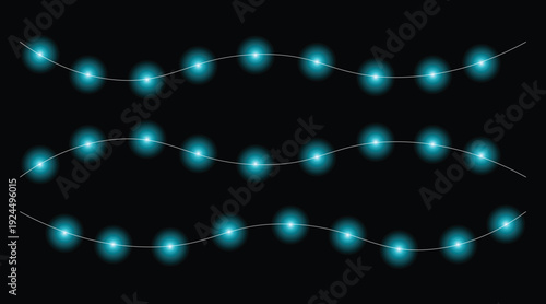 Glowing blue string lights with white lines on dark background for decoration and ambiance  festive and cozy atmosphere