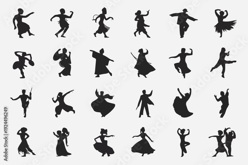 Dynamic silhouettes of dancers in various elegant and energetic poses