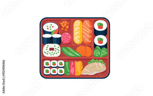 Colorful and nutritious japanese bento box with assorted dishes