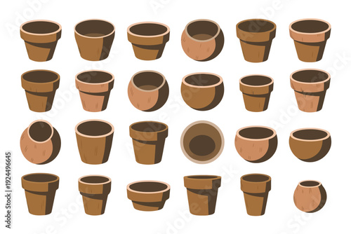 Assorted styles of terracotta pots and planters arranged in a grid layout