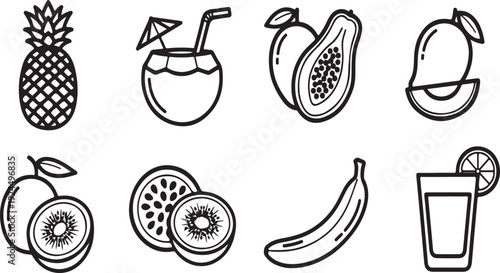 A delightful assortment of tropical fruits and refreshing beverages Vector