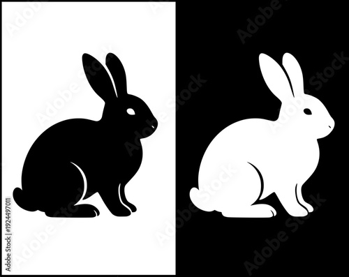 Animal icon, vector illustration of a rabbit, with silhouette design, in original and negative versions