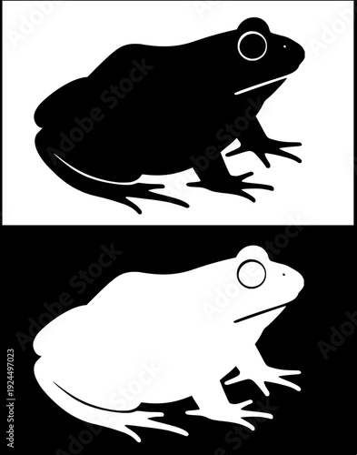 Animal icon, vector illustration of bullfrog, with silhouette design, in original and negative versions