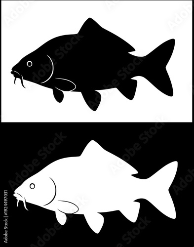 Farm animal icon, vector illustration of gourami fish, with silhouette design, in original and negative versions