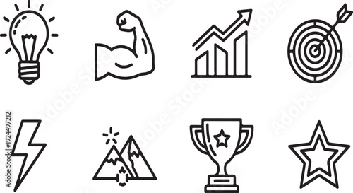 Icons representing various aspects of achievement and success Vector
