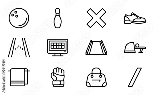 Bowling collection vector outline set design elements on transparent background exactly hundred characters