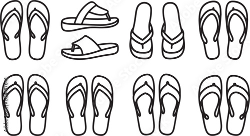 A diverse collection of various types of flip flops and sandals. Vector