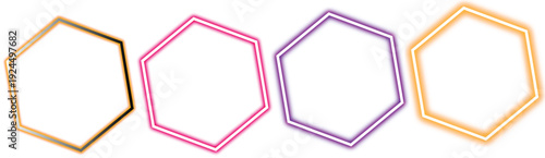 Glowing Neon Hexagon Frames Set in Colorful Light Effects