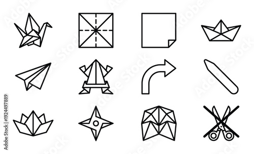 Collection of origami paper art element designs with folding models vector illustration