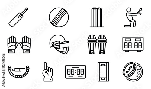 Cricket collection vector outline set of design elements on transparent background exactly hundred characters