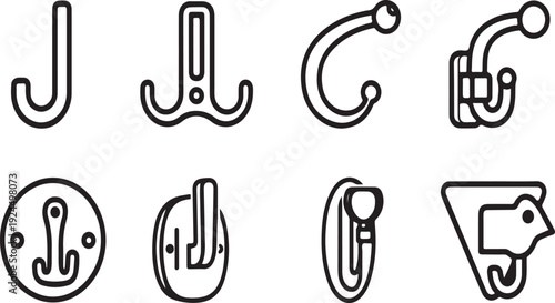 A variety of different types of hooks and fasteners for various applications Vector