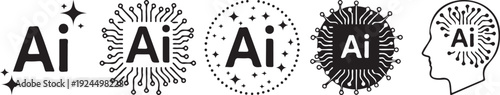 Collection of artificial intelligence Ai icons in various styles on transparent background. on transparent background