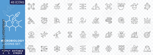Microbiology icon set. line Icon Collection. Fully Editable. Vector illustration.