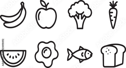 A delightful assortment of various fruits, vegetables, and other foods Vector