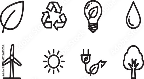 Icons representing sustainable energy and eco-friendly practices Vector