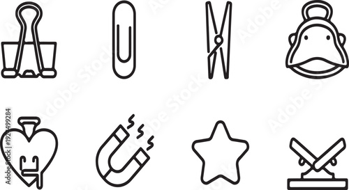 A collection of various icons representing different objects and symbols. Vector