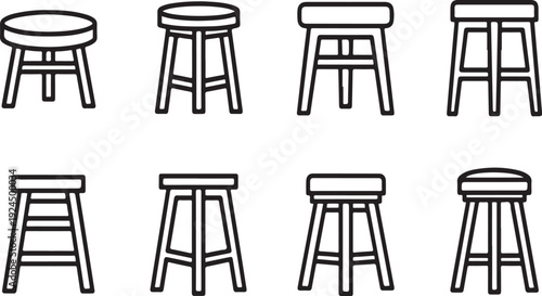 A variety of different types of stools and chairs in a simple line drawing Vector
