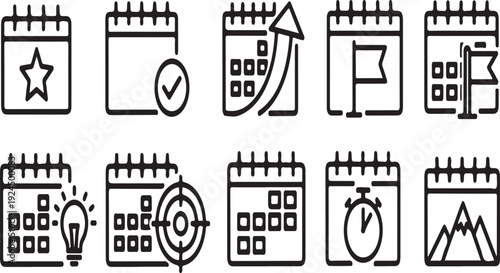 A collection of icons representing various calendar and scheduling activities Vector